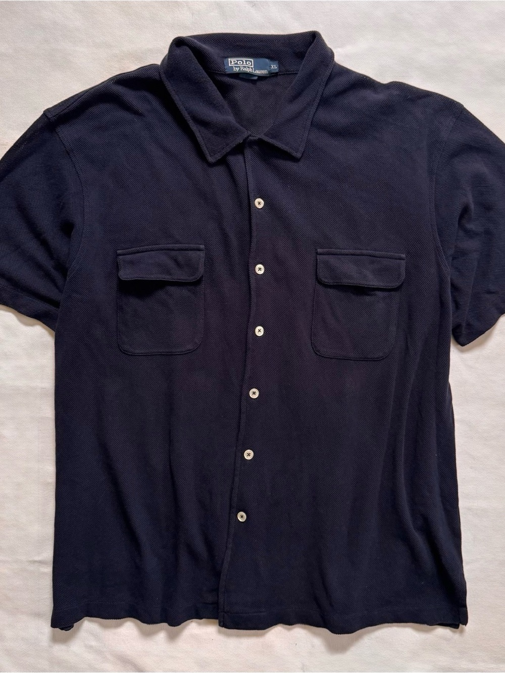 Ralph Lauren Polo Vintage Navy Short-Sleeve Button-Down Knit Shirt